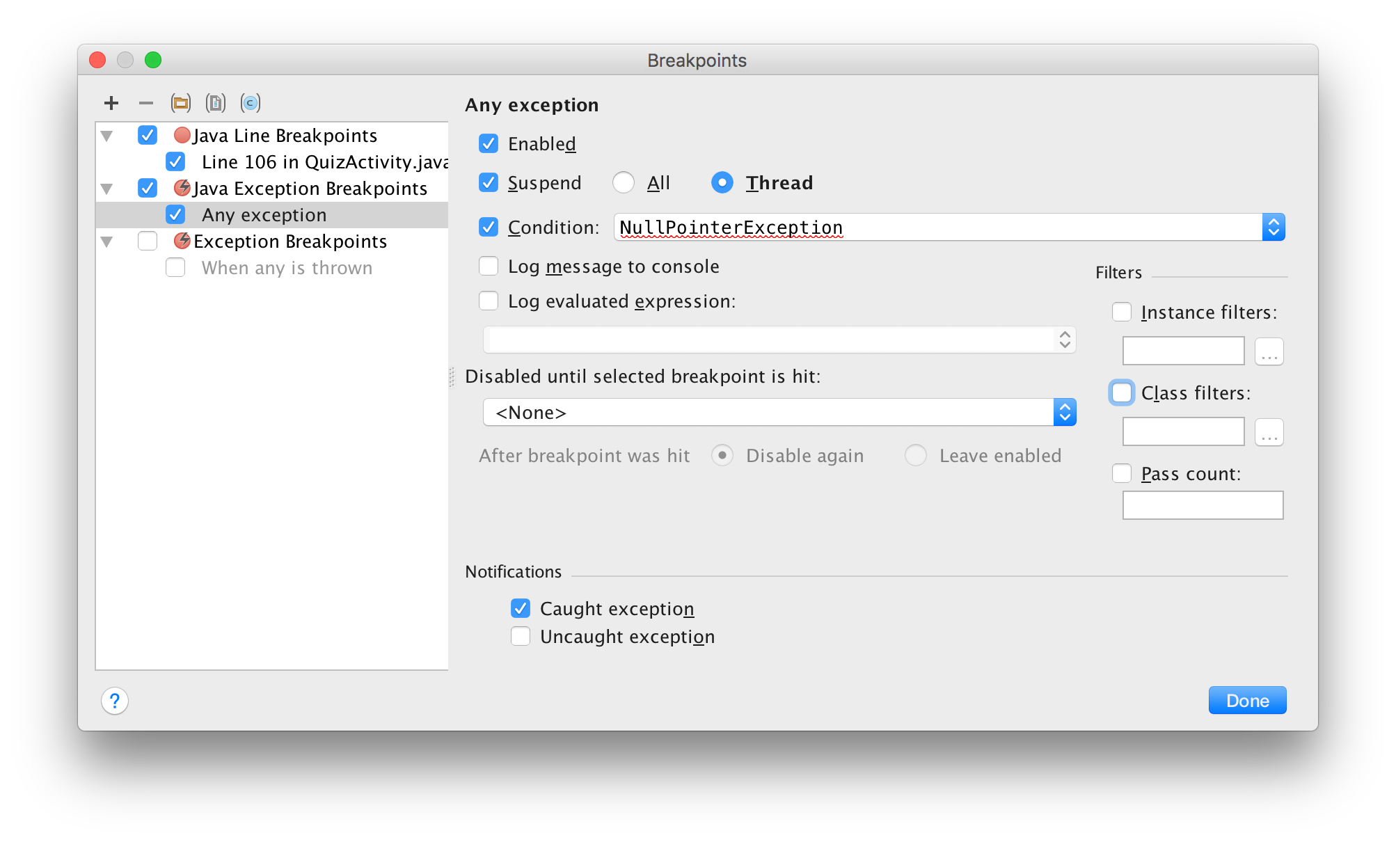 exception breakpoint